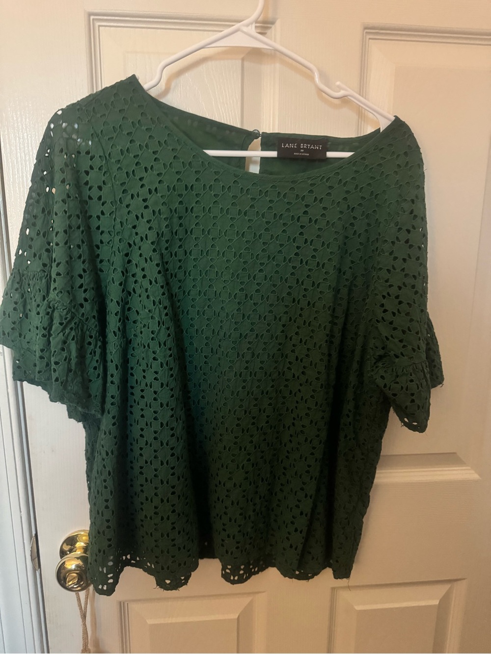 Lane Bryant Dark Green Eyelet Flutter-Sleeve Blouse